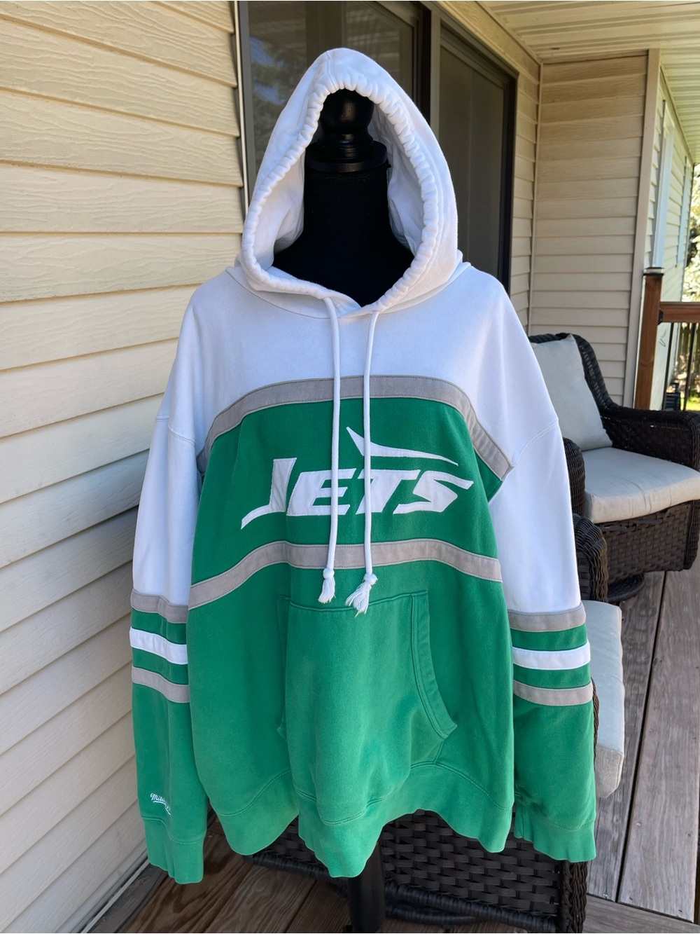 Mitchell & Ness New York Jets White Green Head Coach Pullover Hoodie 4X